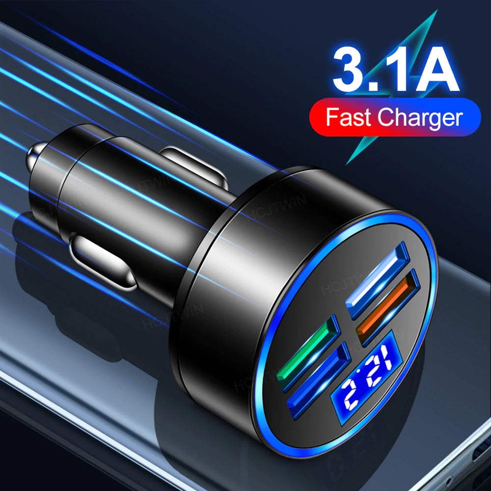 PBG LED 4 Port Car Charger Voltage Display and 3-in-1 Cable Bundle Eastbay Cheap Online