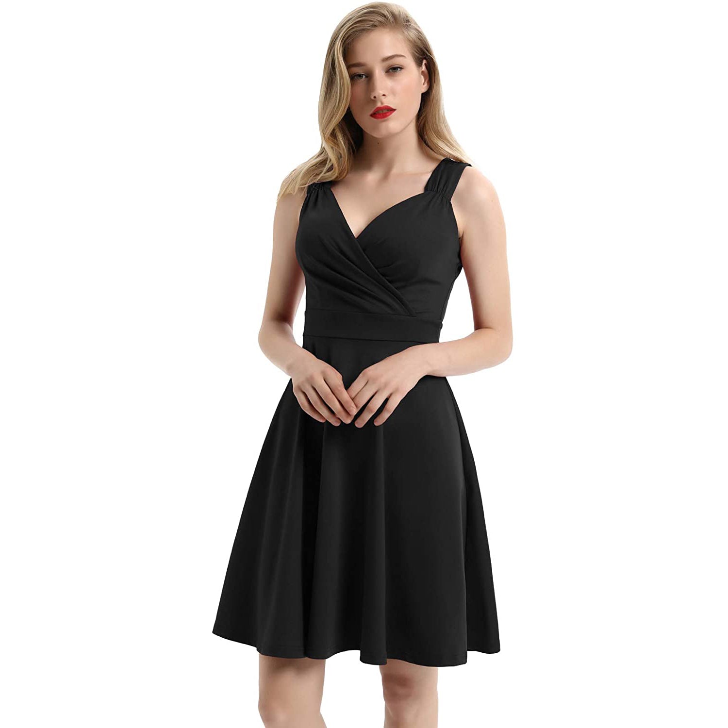 Women's Sleeveless Wrap V-Neck A-line Bridesmaid Cocktail Party Dress Low Pice Fee Shipping Sale Online