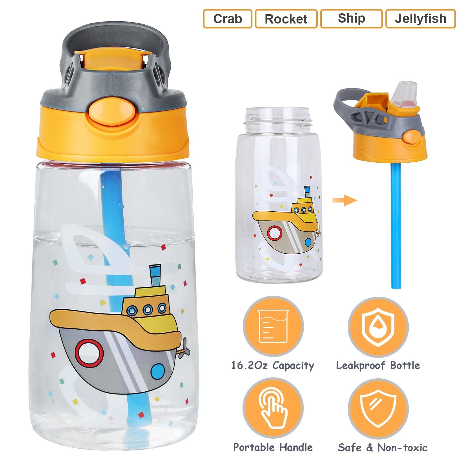 16.2oz Leak-proof Kids Water Bottle with Straw Push Button Genuine For Sale