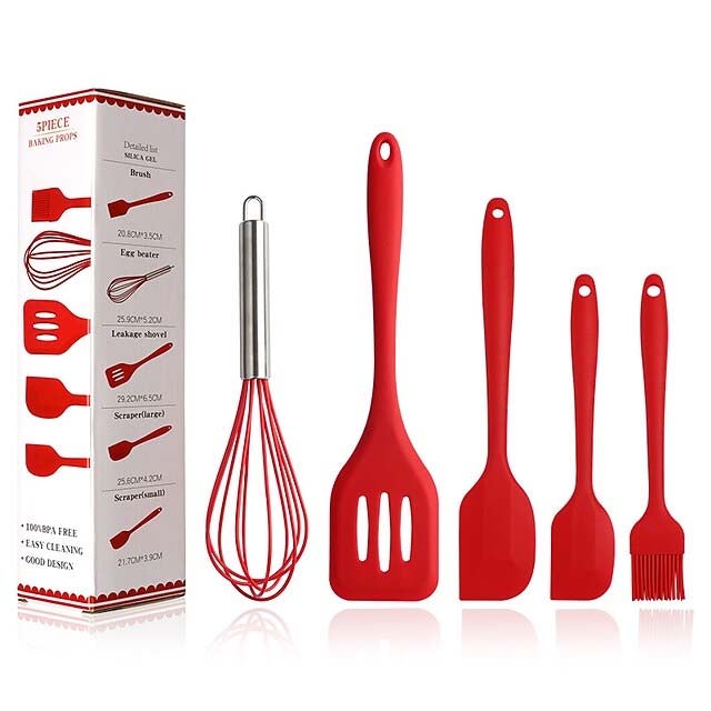 5-Pieces: Silicone Cooking Utensils Sets Clearance Free Shipping