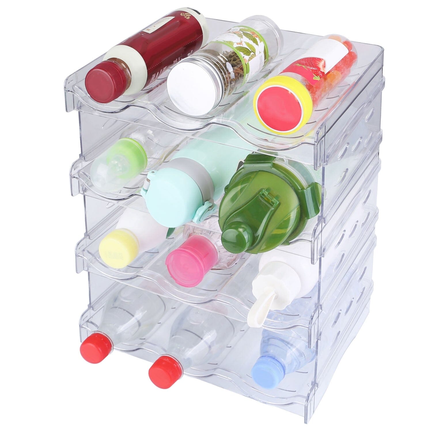 4-Tier Bottle Storage 12 Bottles Transparent Stackable Organizer Holder Shelf Clearance Reliable