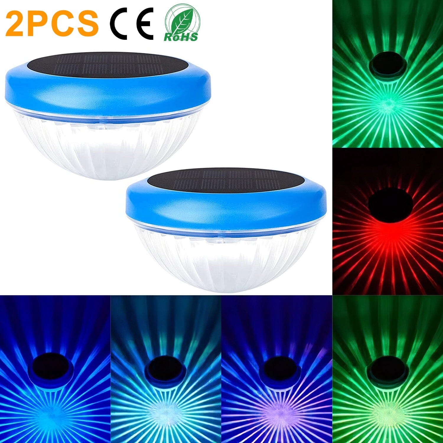 2-Piece: Solar Powered LED Pool Light Gradient Multicolor Changing Extremely For Sale