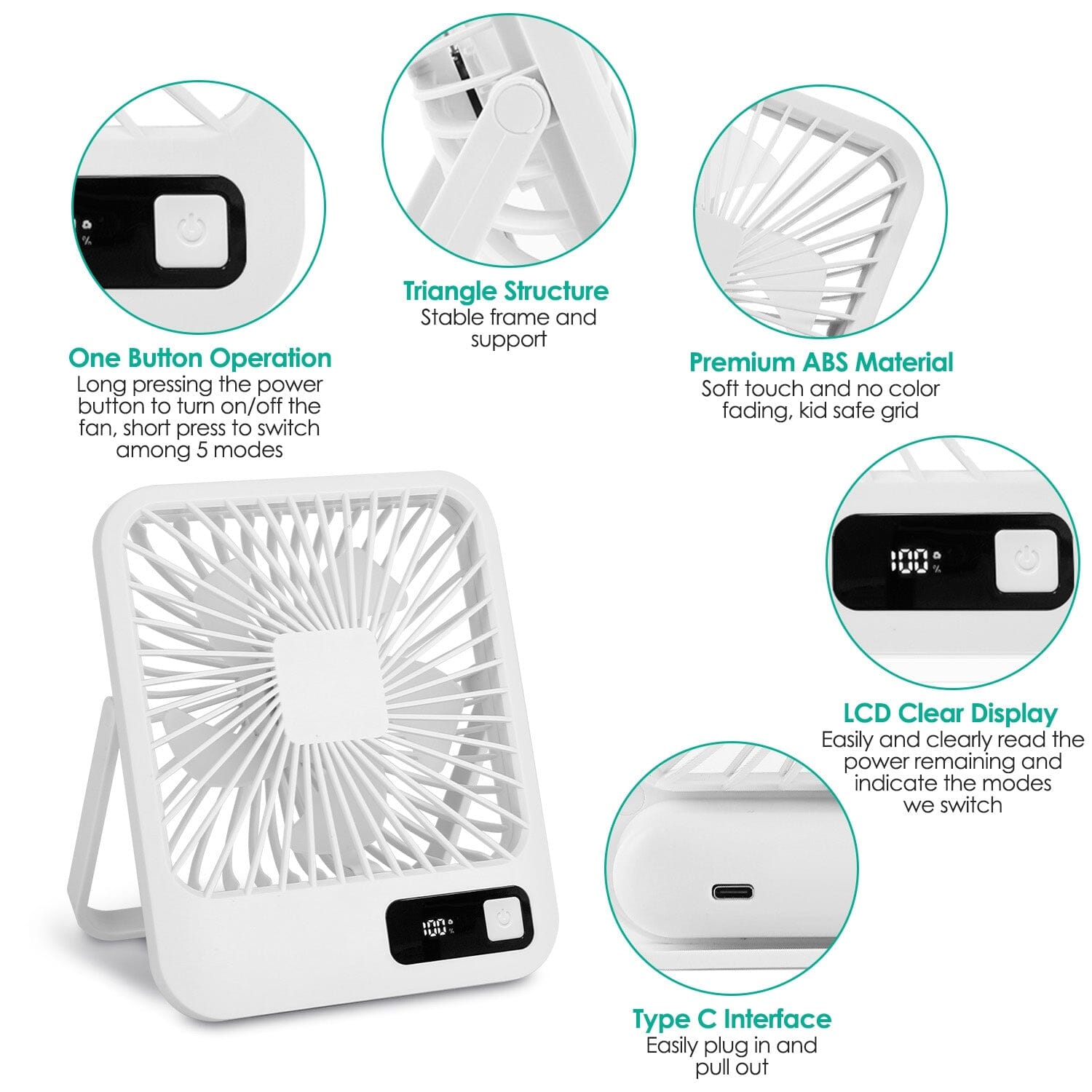 Mini Desktop Cooling Fan Rechargeable Battery Powered with LCD Display Outlet 100% Authentic