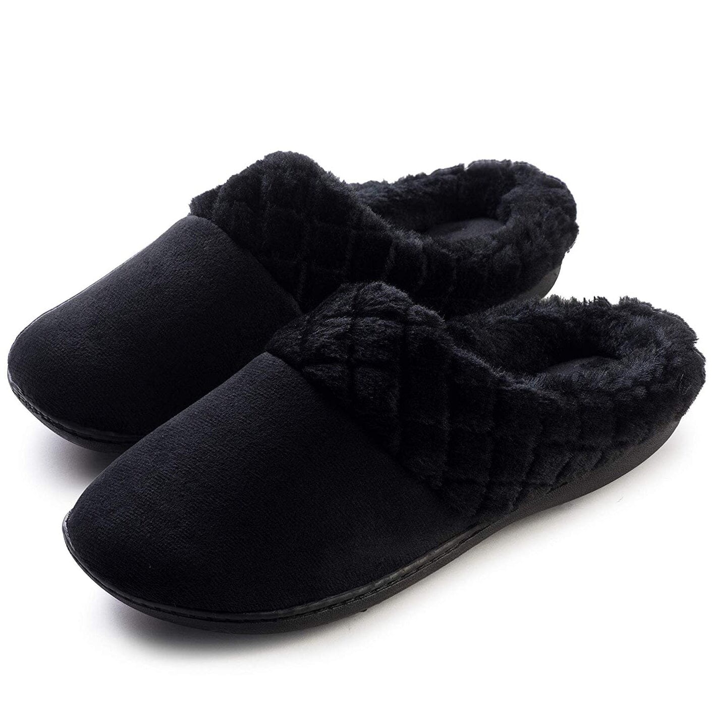 Roxoni Women's Velour Slippers Memory Foam Clog Quilted Faux Fur Collar Cheap Sale Websites