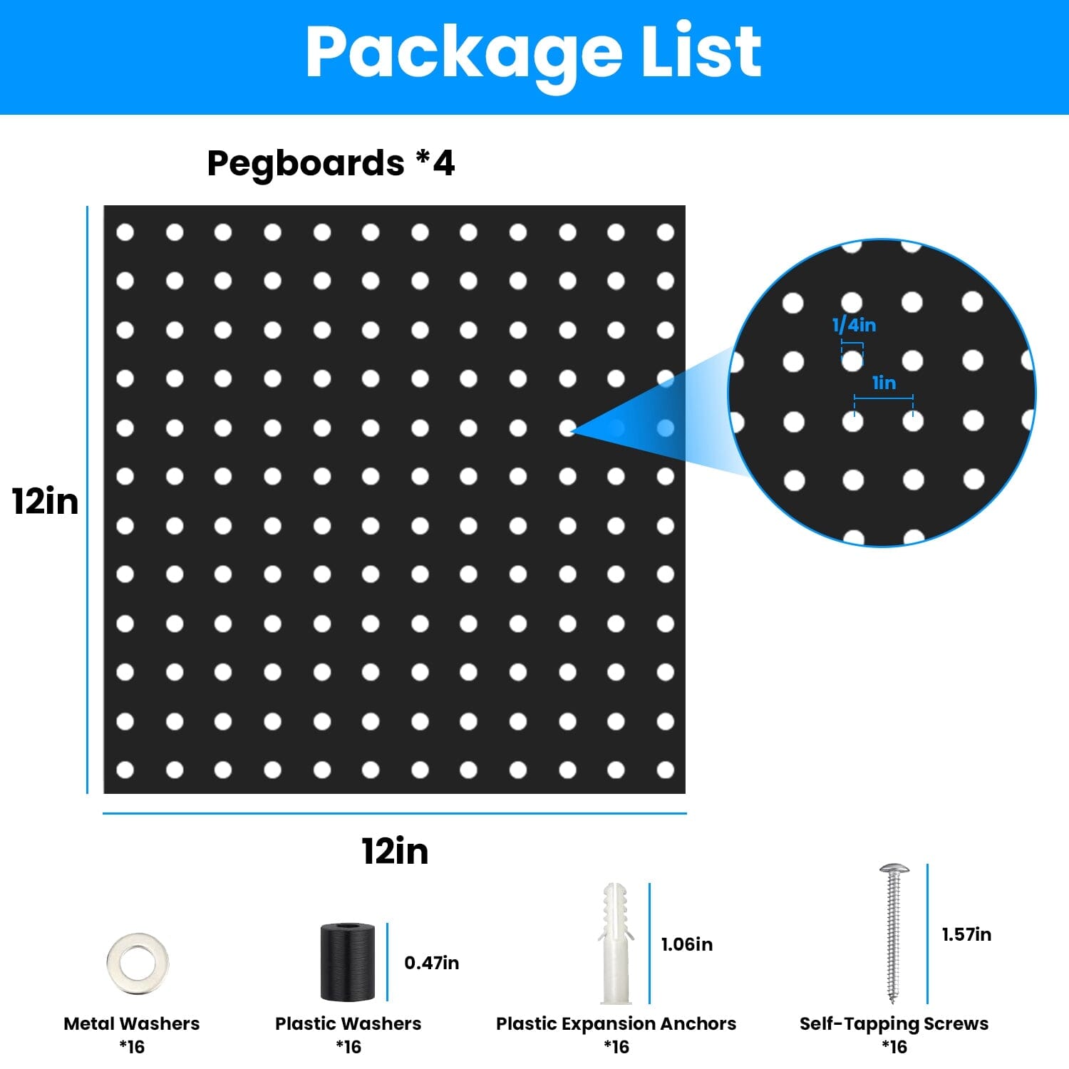 4-Pack: Metal Black Pegboard Wall Organizer with 1 Spacing 1/4 Hole Discount Eastbay