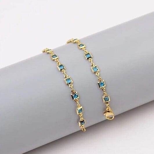 18K Gold Plated Light Blue Crystal Square Ankle Bracelet Clearance 100% Original