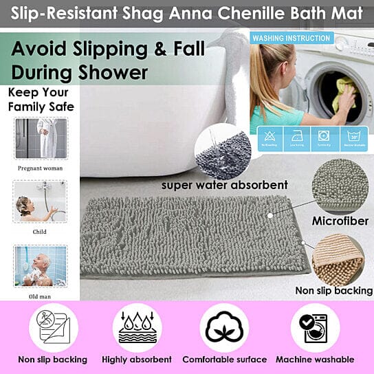 Slip-Resistant Shag Anna Chenille Soft Absorbent Bath Mat Bathroom Rug 17 x 24 Get Authentic For Sale