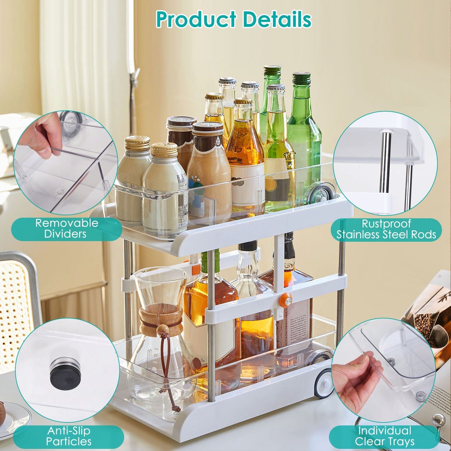 2-Tier Height Adjustable Under Sink Organizer with Flexible Wheels 2 Clear Trays Best Store To Get Sale Online