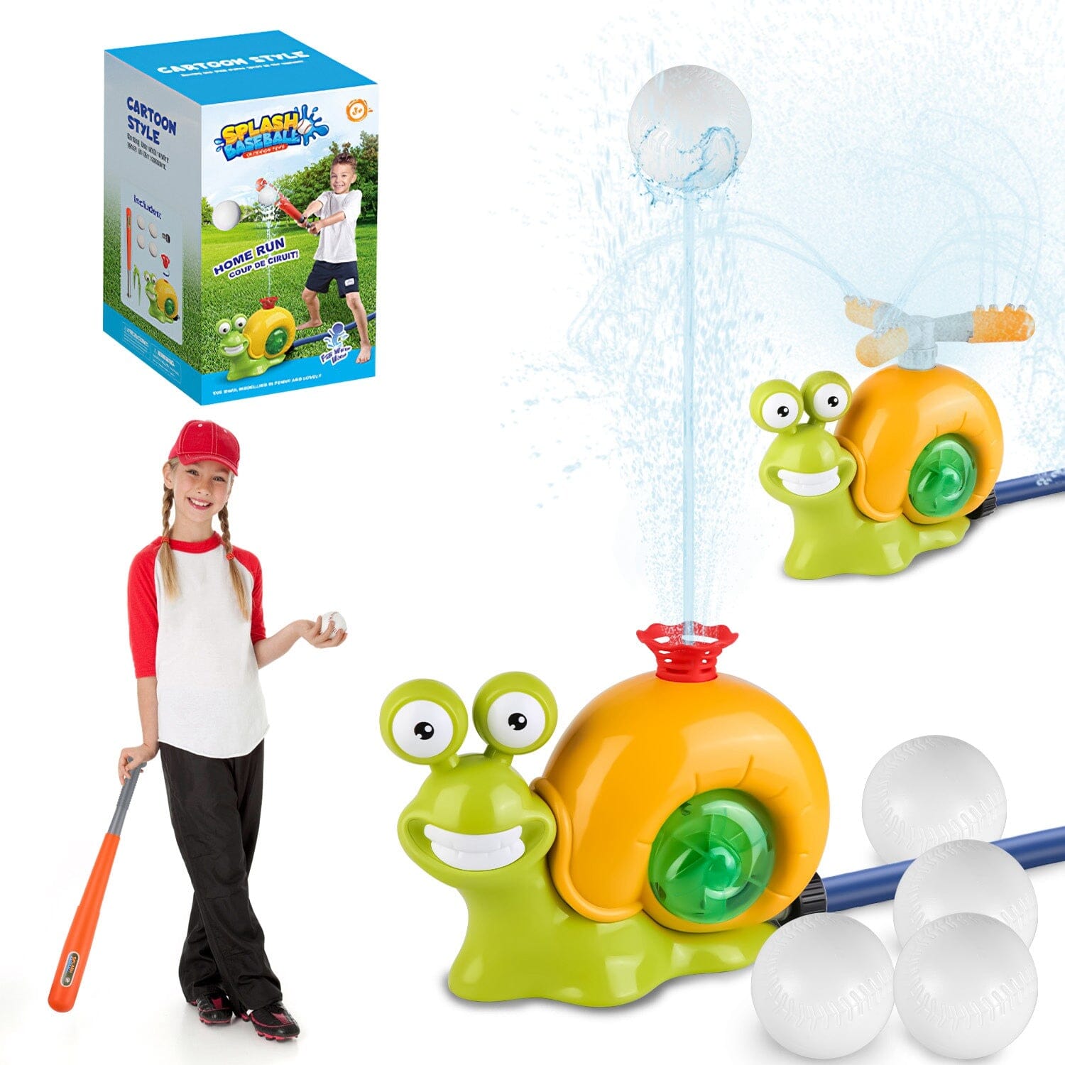 2-in-1 Snail Water Sprinkler Baseball Toy with 2 Sprinkler Nozzles Fashionable Cheap Online