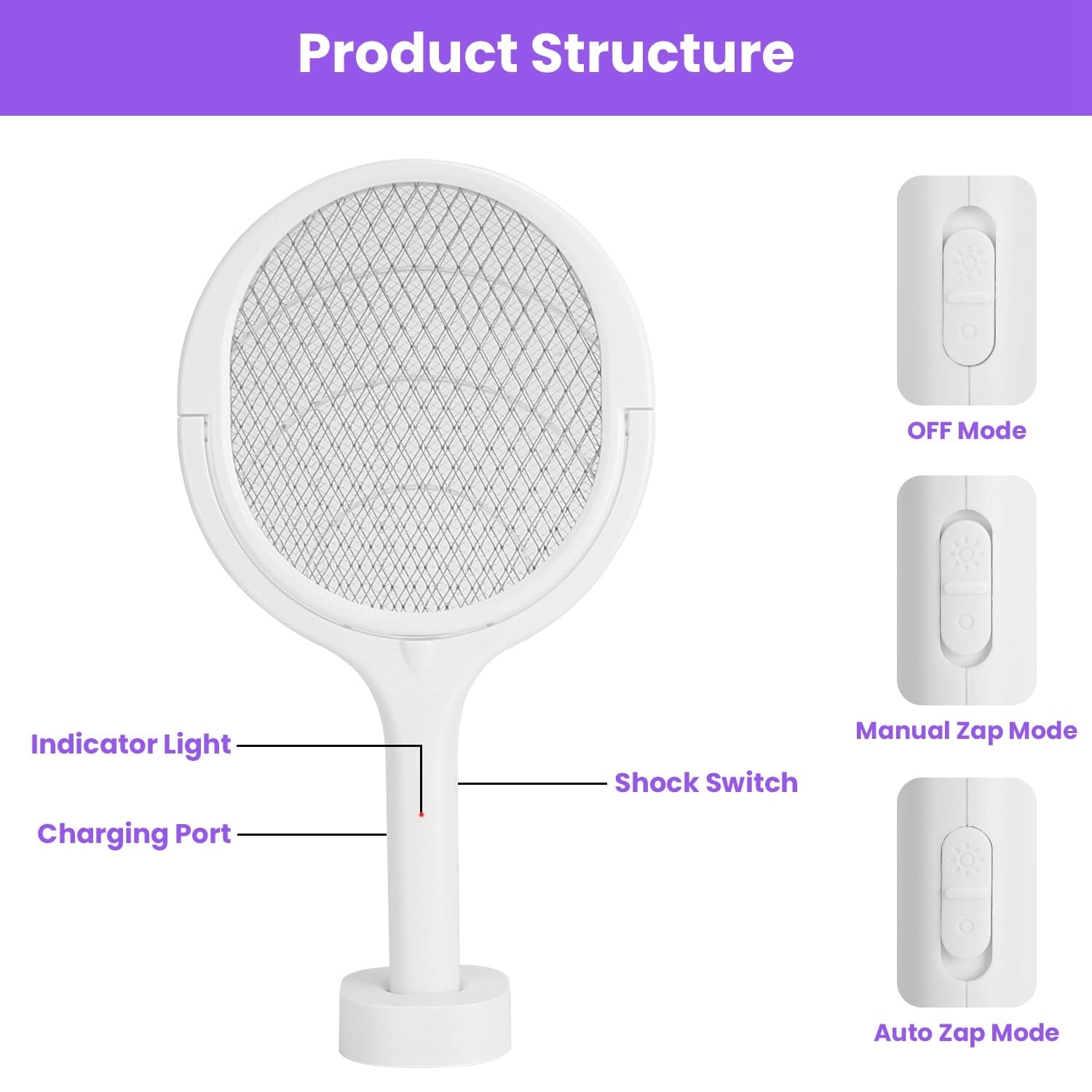 3-in-1 90 Rotating Electric Bug Zapper Racket Outlet Top Quality