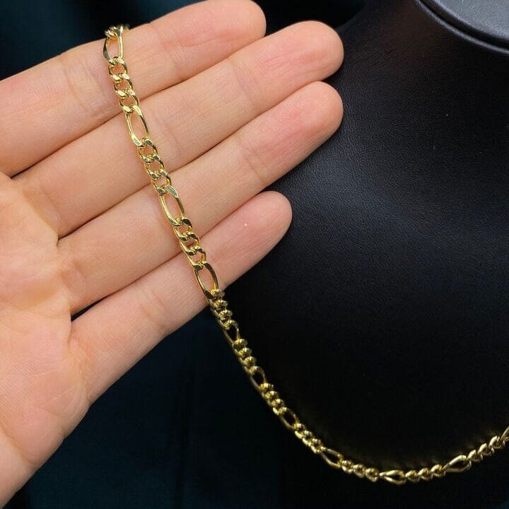 14K Solid Yellow Gold 4mm Figaro Link Chain Necklace Free Shipping Supply