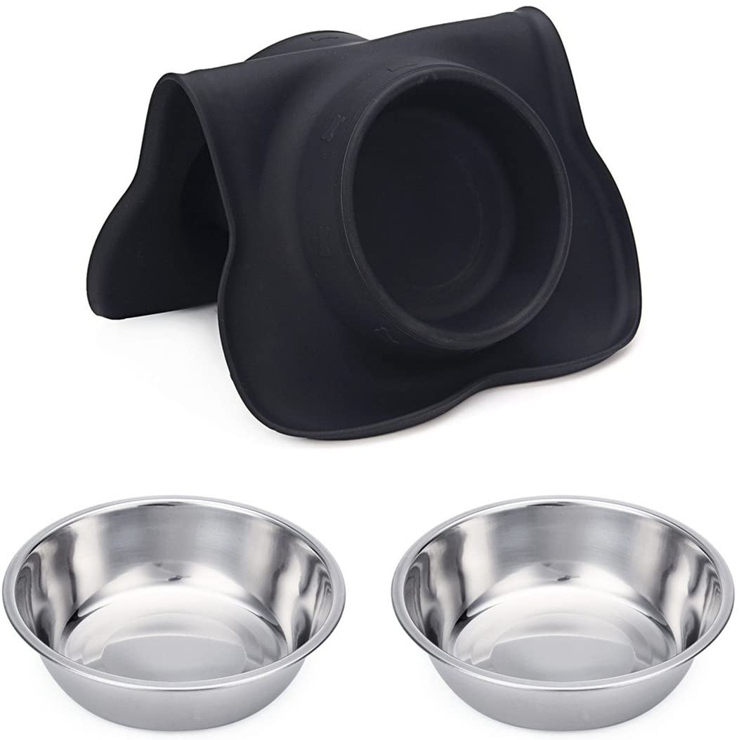 Hubulk 2 Stainless Steel Dog Bowl with No Spill Non-Skid Silicone Mat Visit For Sale