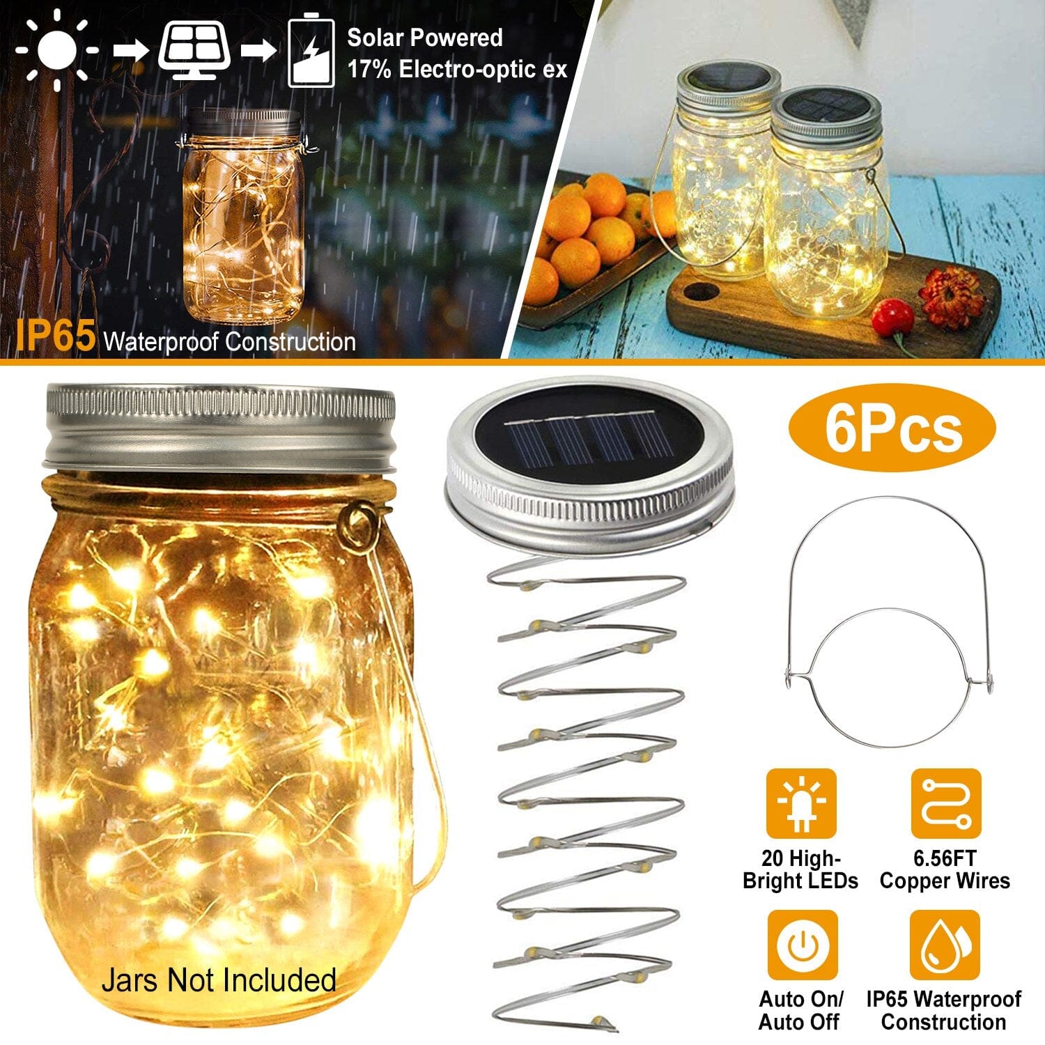 6-Pieces: Solar Powered Mason Jar Lid Lights 20 LEDs Visit Online