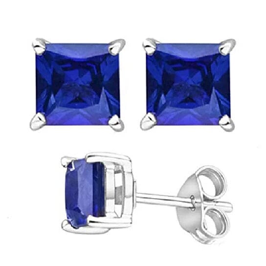 Stunning Silver Blue Square Shape Stud Earrings Official Site