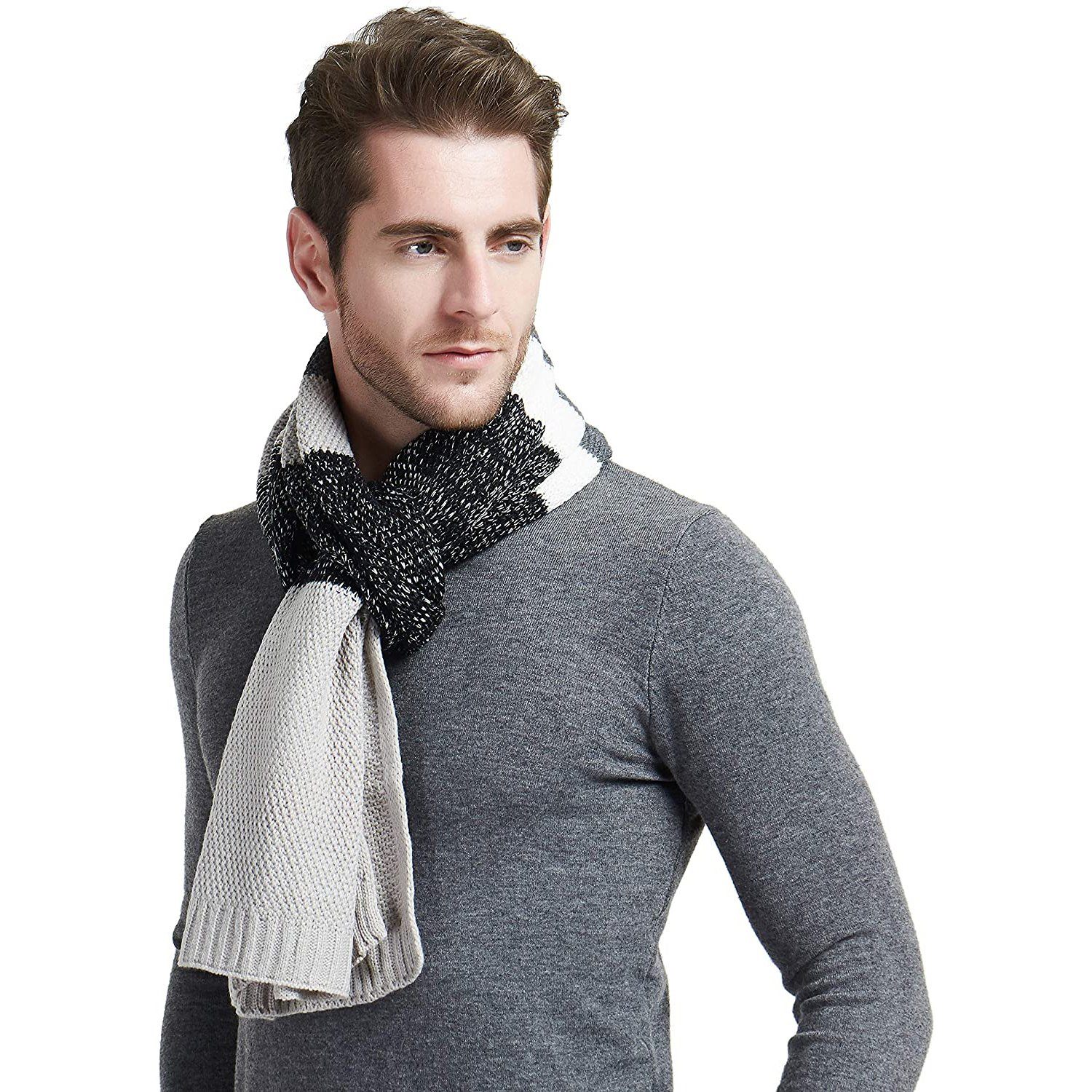 Cashmere Feel Wool Blend Long Scarf Color Block Striped Patchwork Geniue Stockist Online