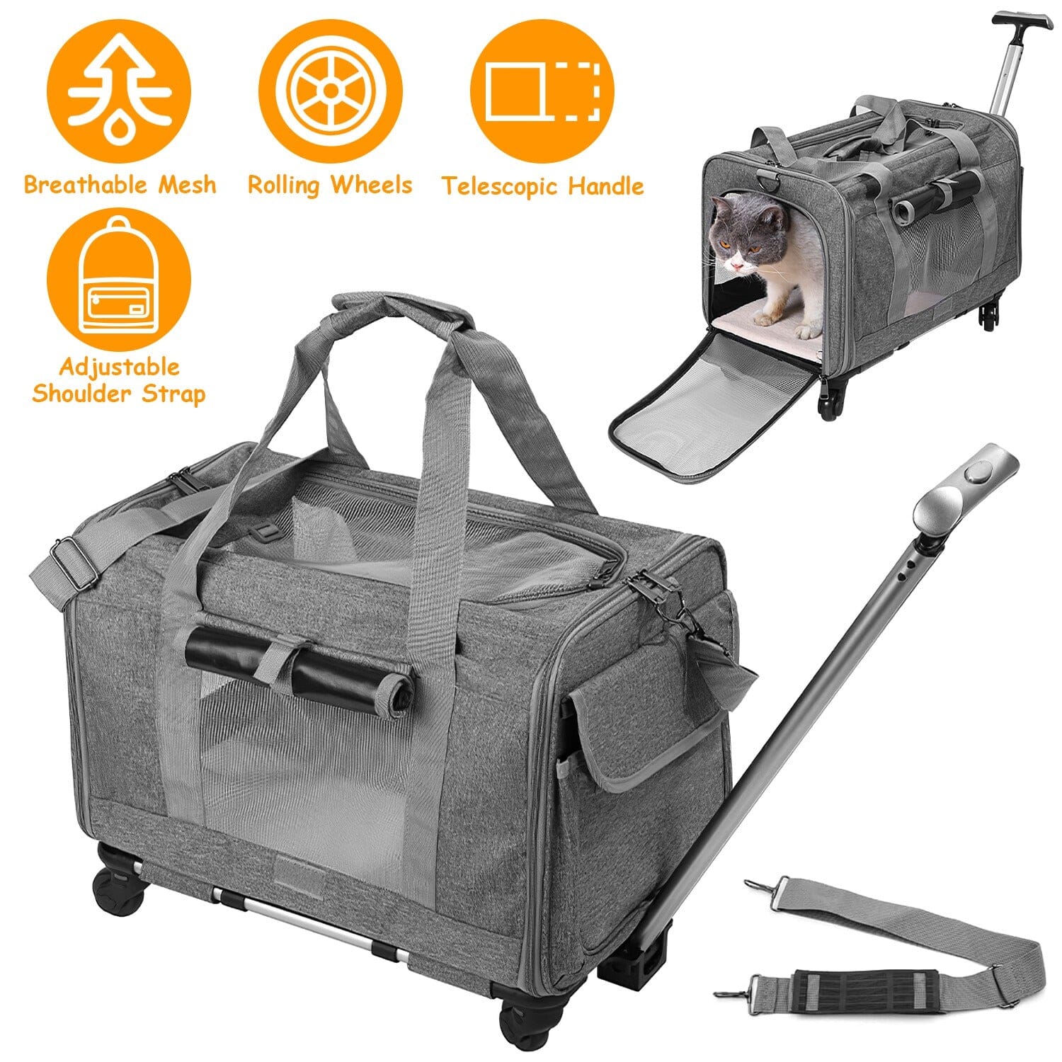 Airline Approved Rolling Pet Carrier with Telescopic Handle Shoulder Strap Pay With Paypal For Sale