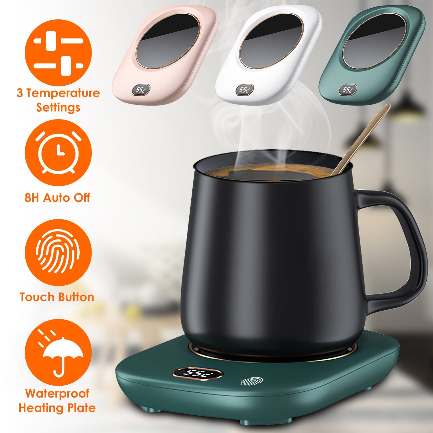 Auto Shut Off USB Coffee Mug Heating Plate with 3 Temperature Setting Outlet Choice