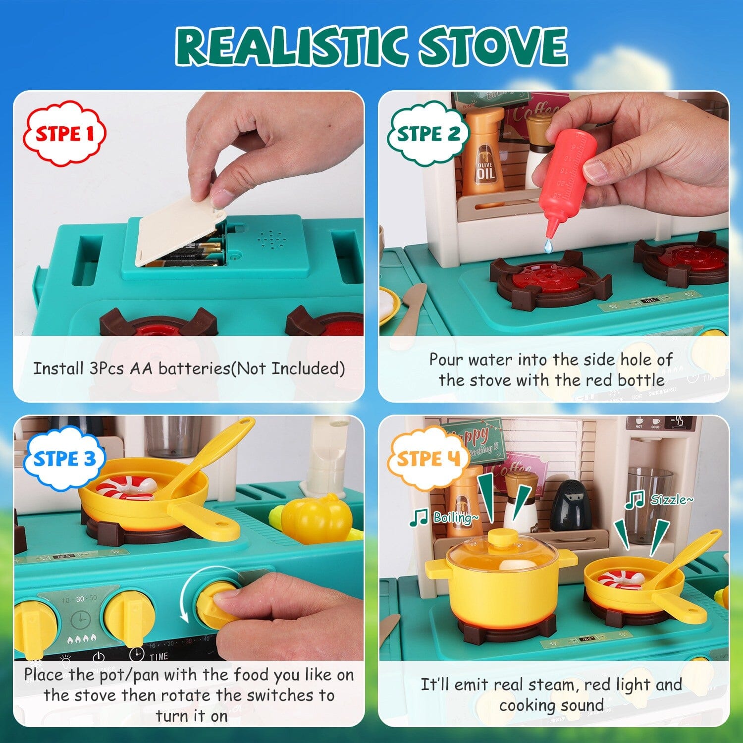 Kids Kitchen Play Set Interactive Pretend Kitchen Toys Cookware Pictures Online