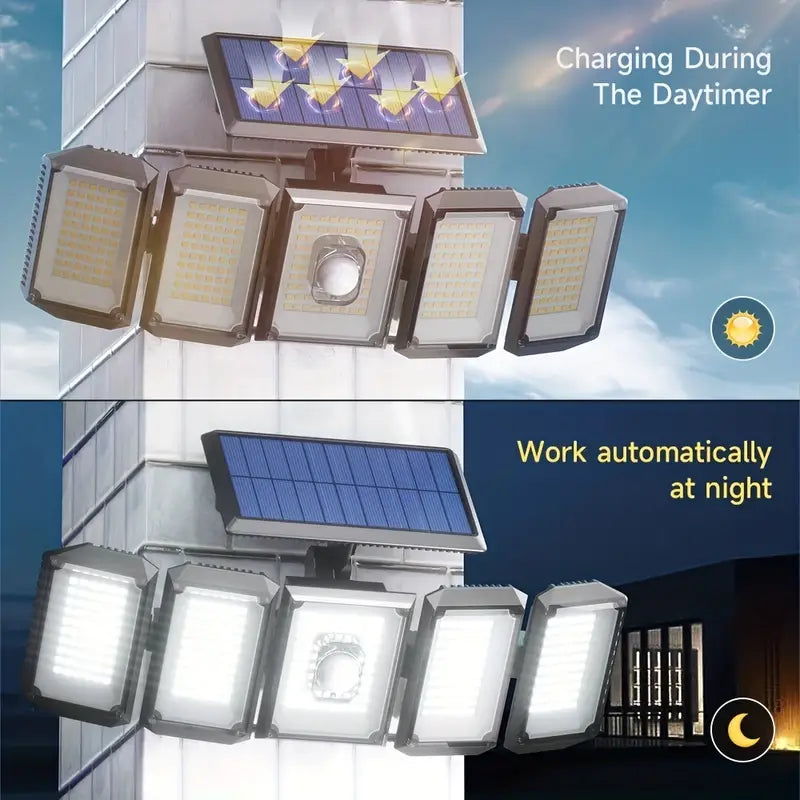 5 Heads Solar 300 LED Light Outdoor Motion Sensor Waterproof Wide-angle Illumination Wall Lamp Sale New