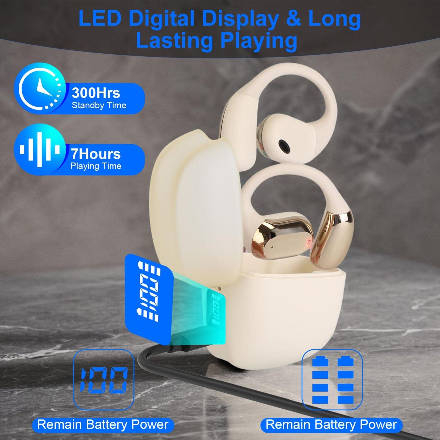 Wireless V5.4 Open Ear Earbuds with Earhook LED Display Charging Case Store With Big Discount