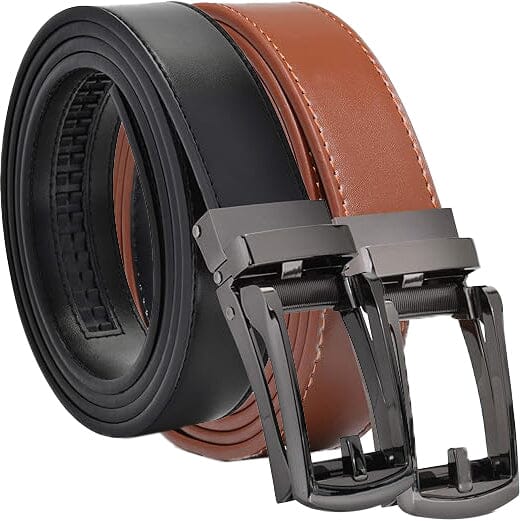 2-Pack: Carlo Fellini Mens Genuine Leather Ratchet Dress Belt with Slide Buckle Best Pices