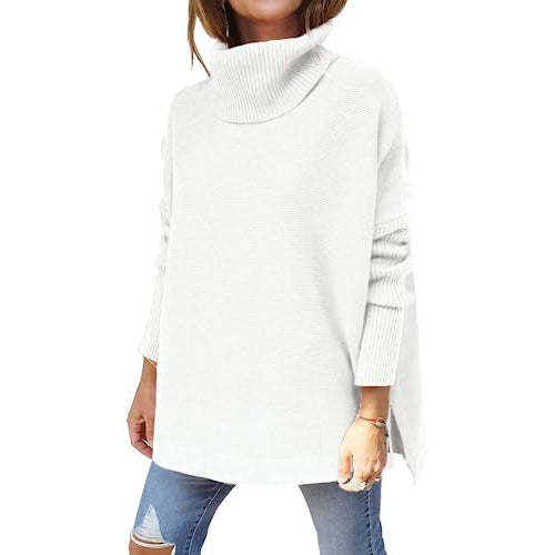 Women's Turtleneck Oversized Sweaters Long Batwing Sleeve Spilt Hem Tunic Free Shipping Low Cost