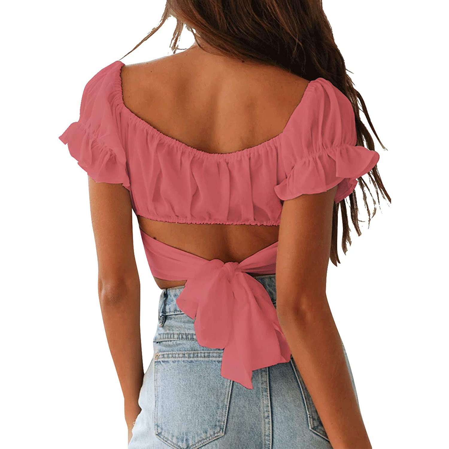 Women's Ruffle Short Sleeve Tie Shirt Pices For Sale