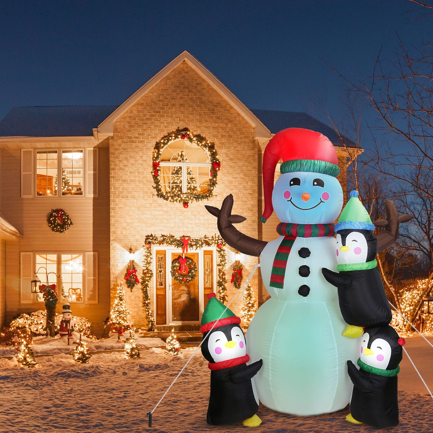 5.9Ft Snowman and Penguin Blow Up Yard Decoration with LED Light Built-in Air Blower Free Shipping For Sale