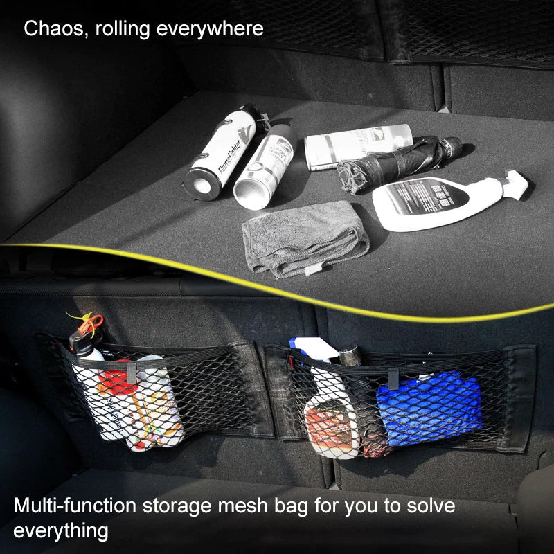 Car Back Rear Mesh Trunk Seat Elastic String Net Magic Sticker Universal Storage Bag Clearance Sast