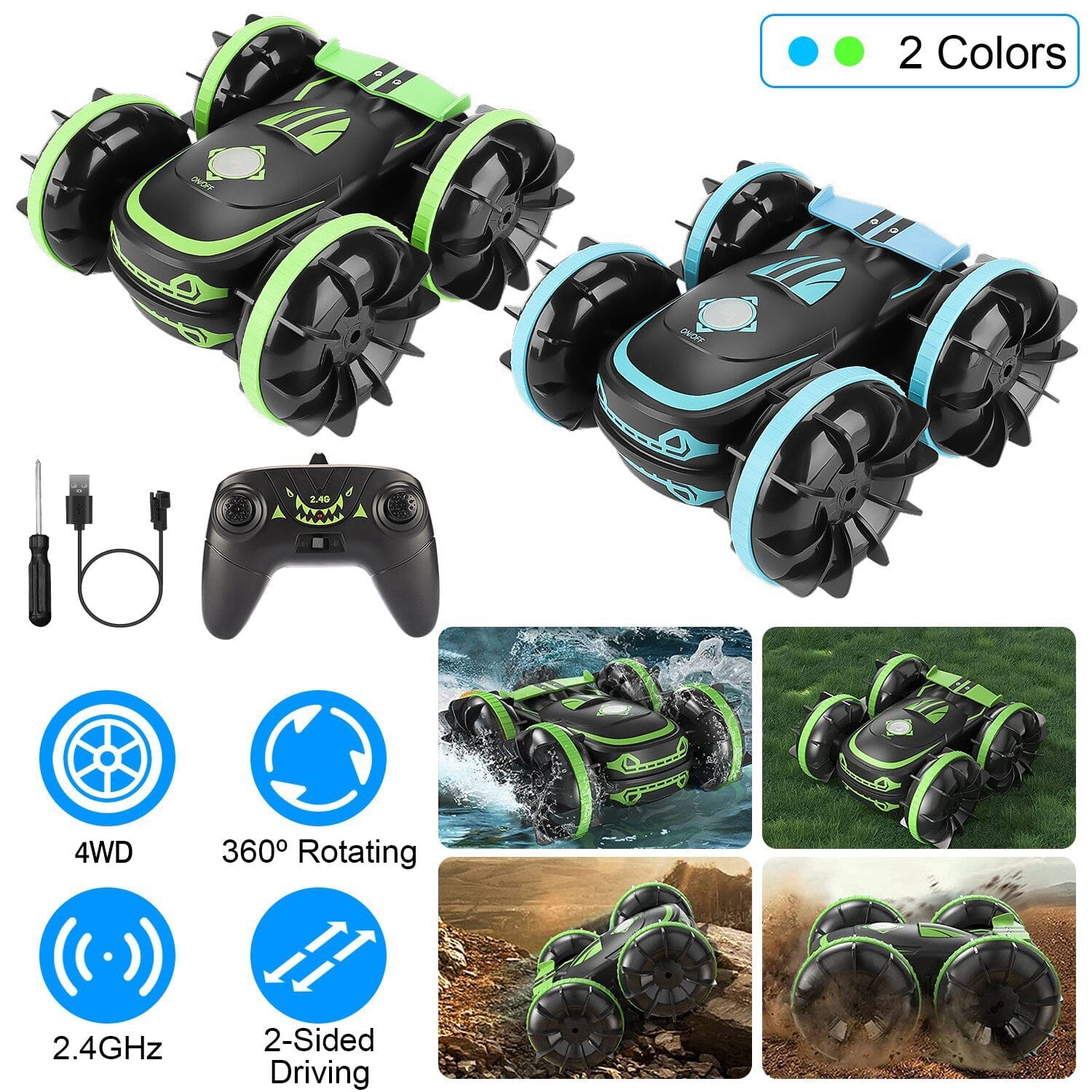 2-in-1 Amphibious RC Car Toy 4GHz 4WD Double-sided 360∞ Rotating Stunt Car Footlocker Pictures Cheap Online