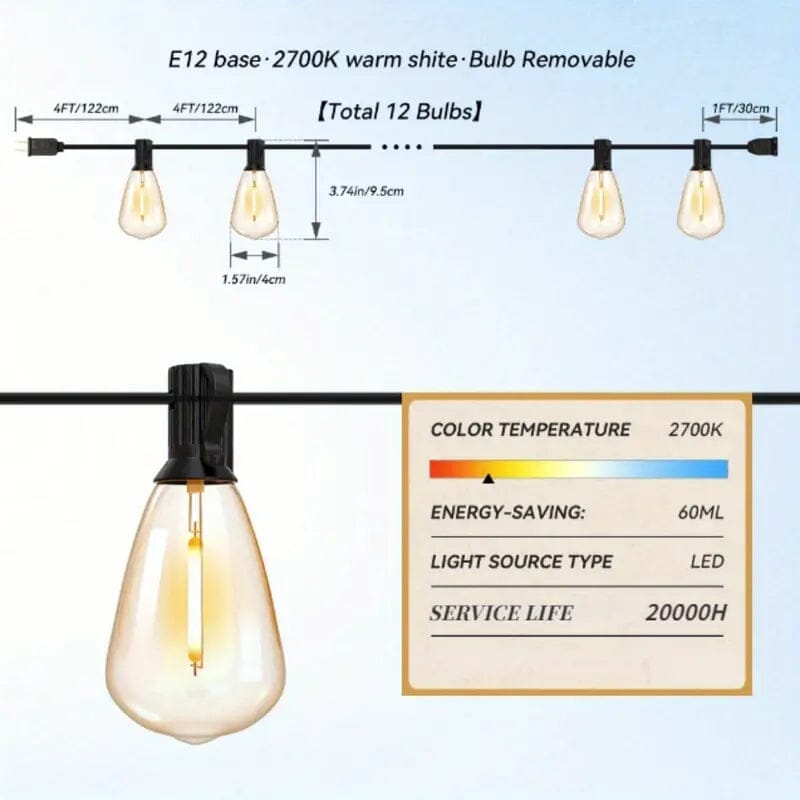 50 Ft. Solar String Outdoor Lights with Remote ST38 Vintage Edison Bulbs Cheap Sale 2025