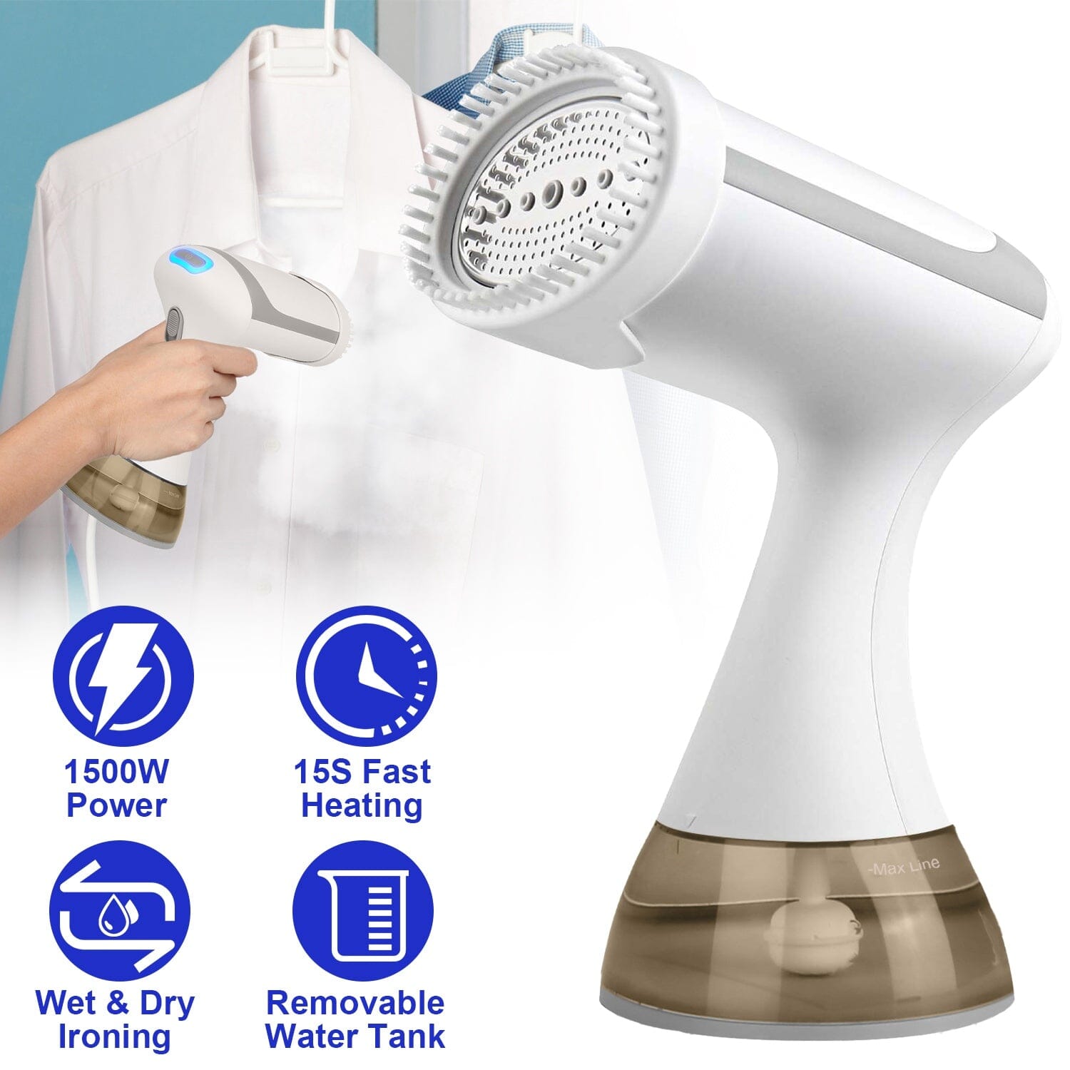 1500W Garment Steamer Portable Handheld Fabric Steamer with Lint Brush Removable 350ml Water Tank Marketable For Sale