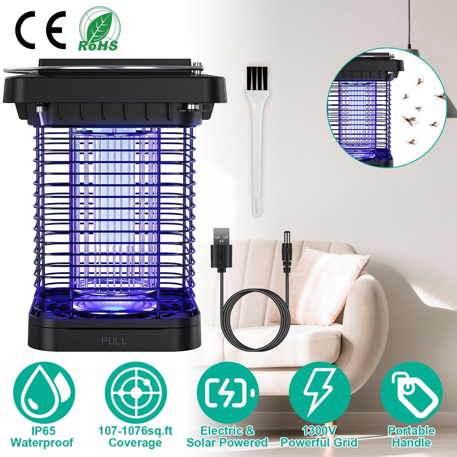 Electric Solar Powered Bug Zapper Lamp IP65 Waterproof for Indoor and Outdoor With Credit Card Free Shipping