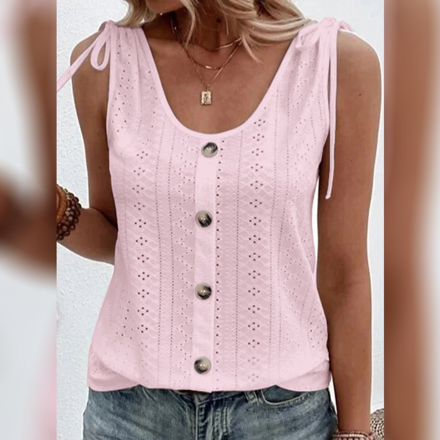 Women's Tank Top Plain Button U Neck Marketable