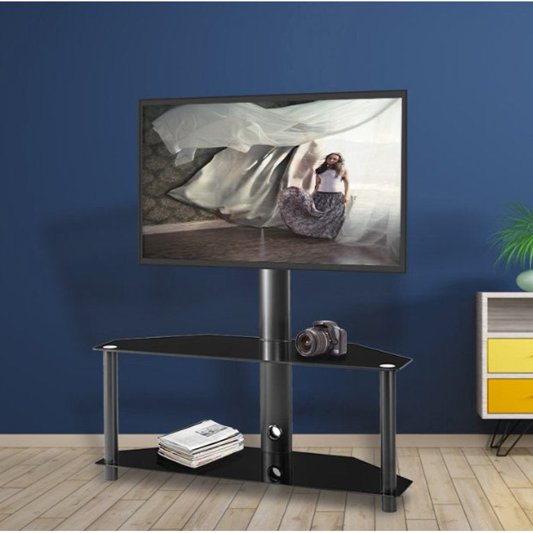 Multi-Function Angle and Height Adjustable Tempered Glass Metal Frame Floor TV Stand Buy Cheap Outlet Locations