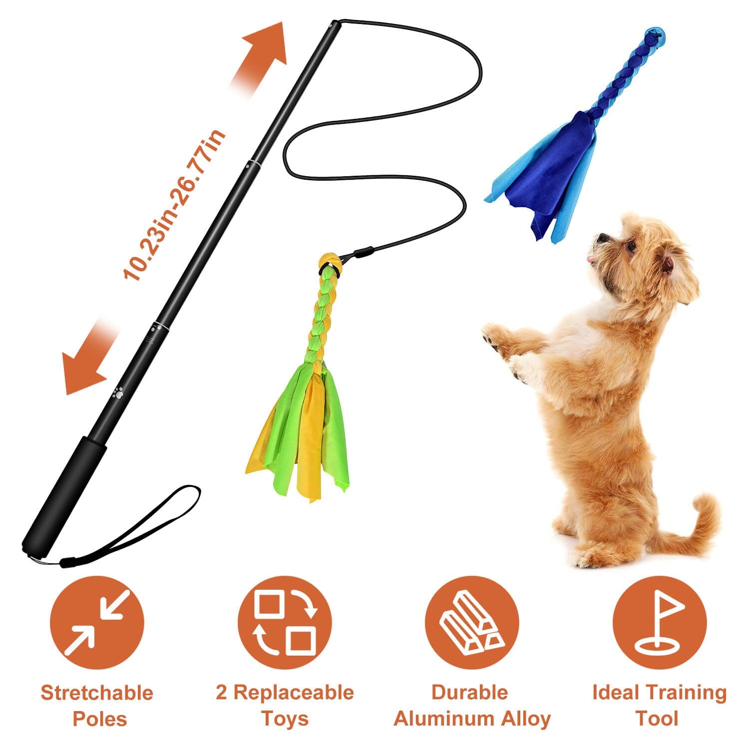 Extendable Dog Flirt Pole with 2 Replaceable Interactive Tail Toys Buy Cheap Affordable