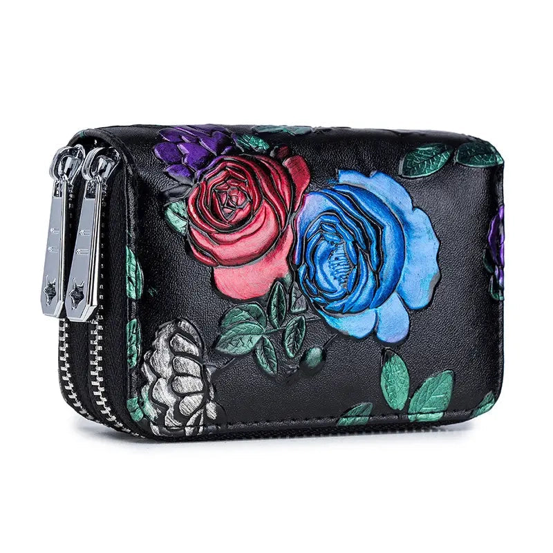 Women's Floral Faux Leather Double Zipper Card Holder and Coin Purse Find Great Cheap Online