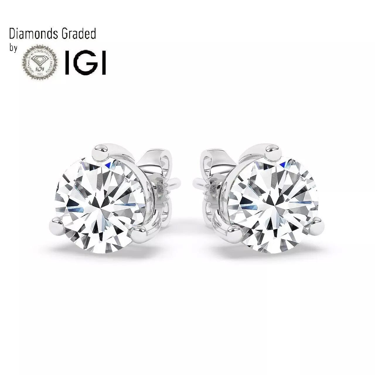 IGI, F/VS1, 3 CT Solitaire Lab-Grown Round Diamond Studs Earring 950 Platinum Reliable