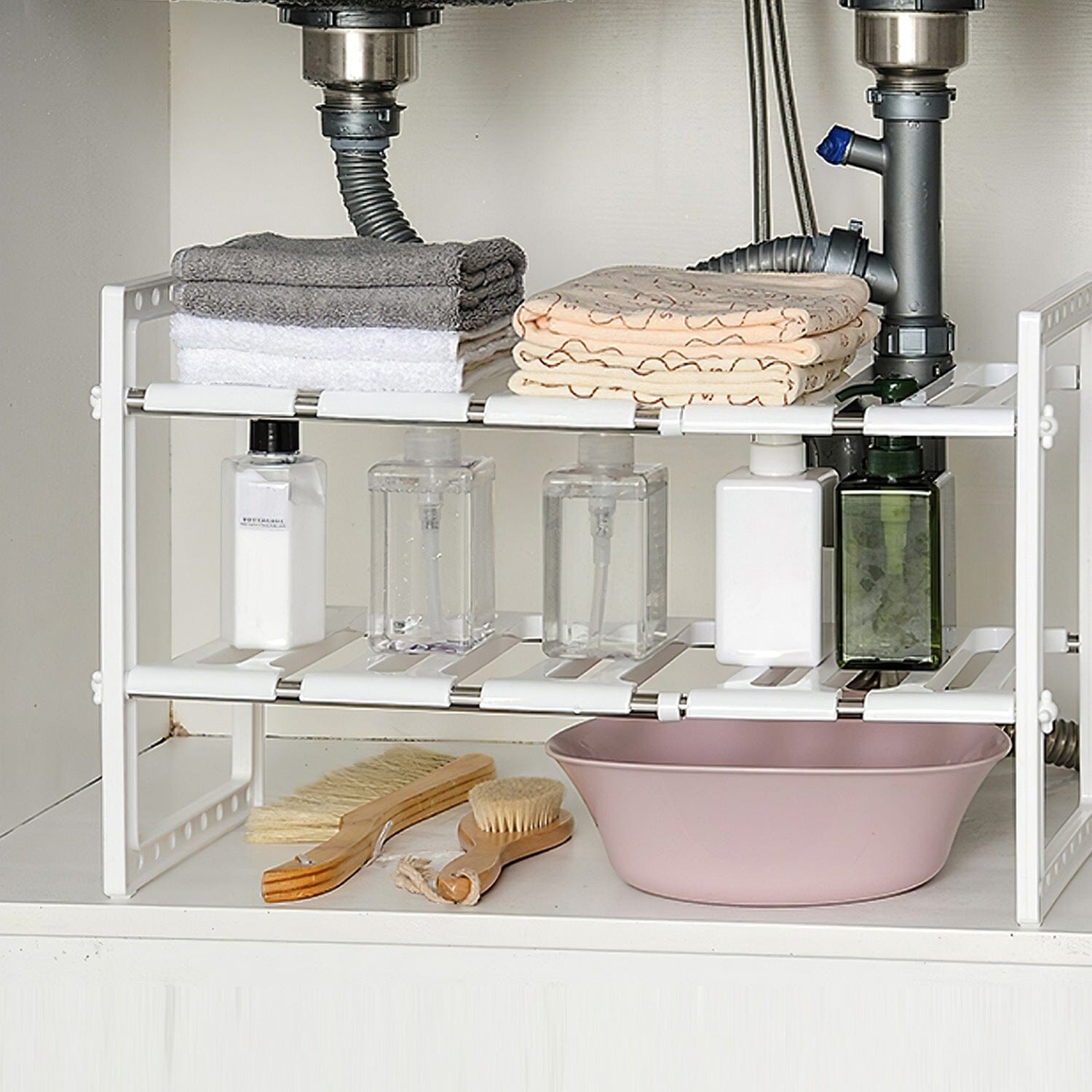 2-Tier Under Sink Organizer Retractable Space Saving Storage Outlet Cheap Authentic