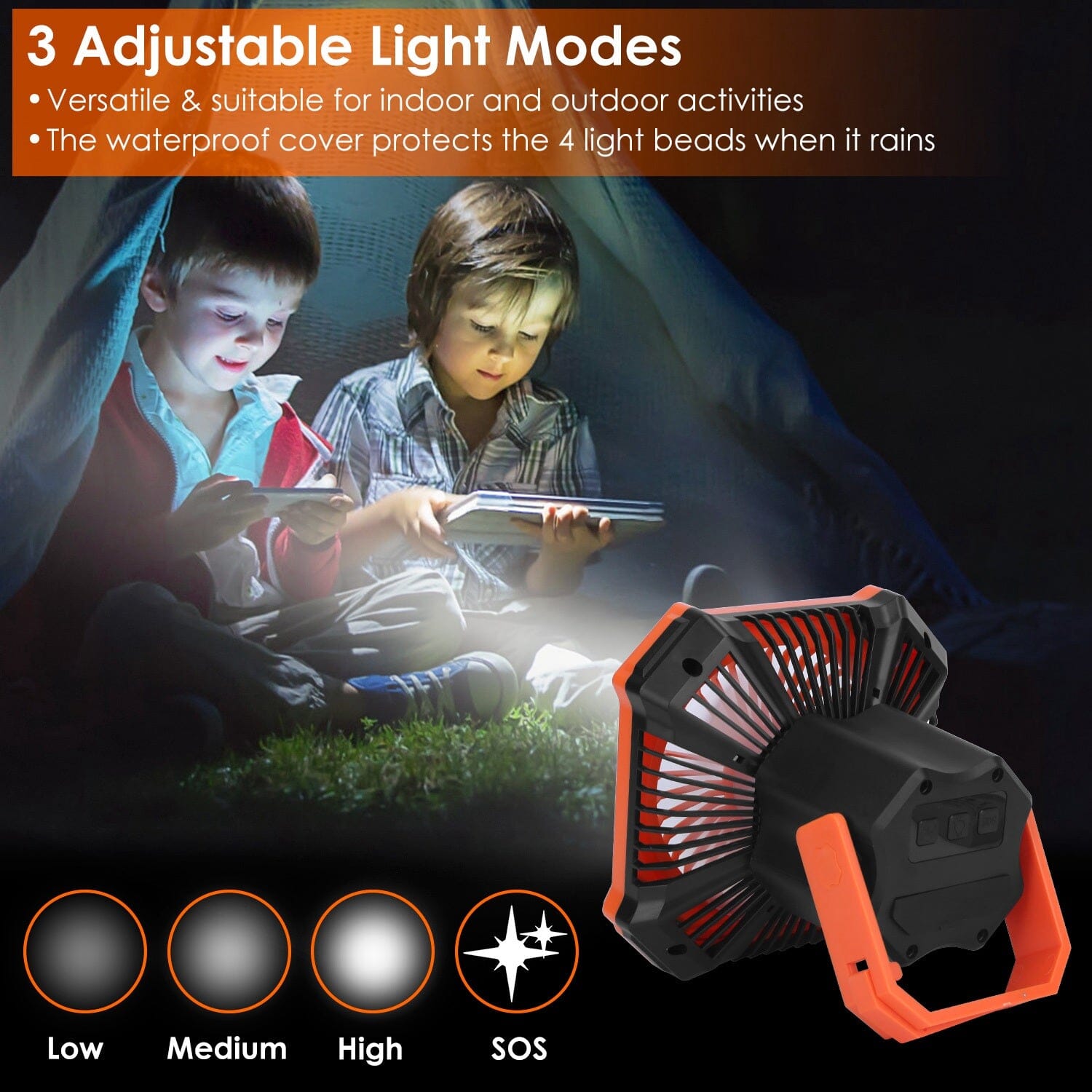 Portable Camping Lantern Fan 10000mAh Battery Powered with 4 Light Modes Supply