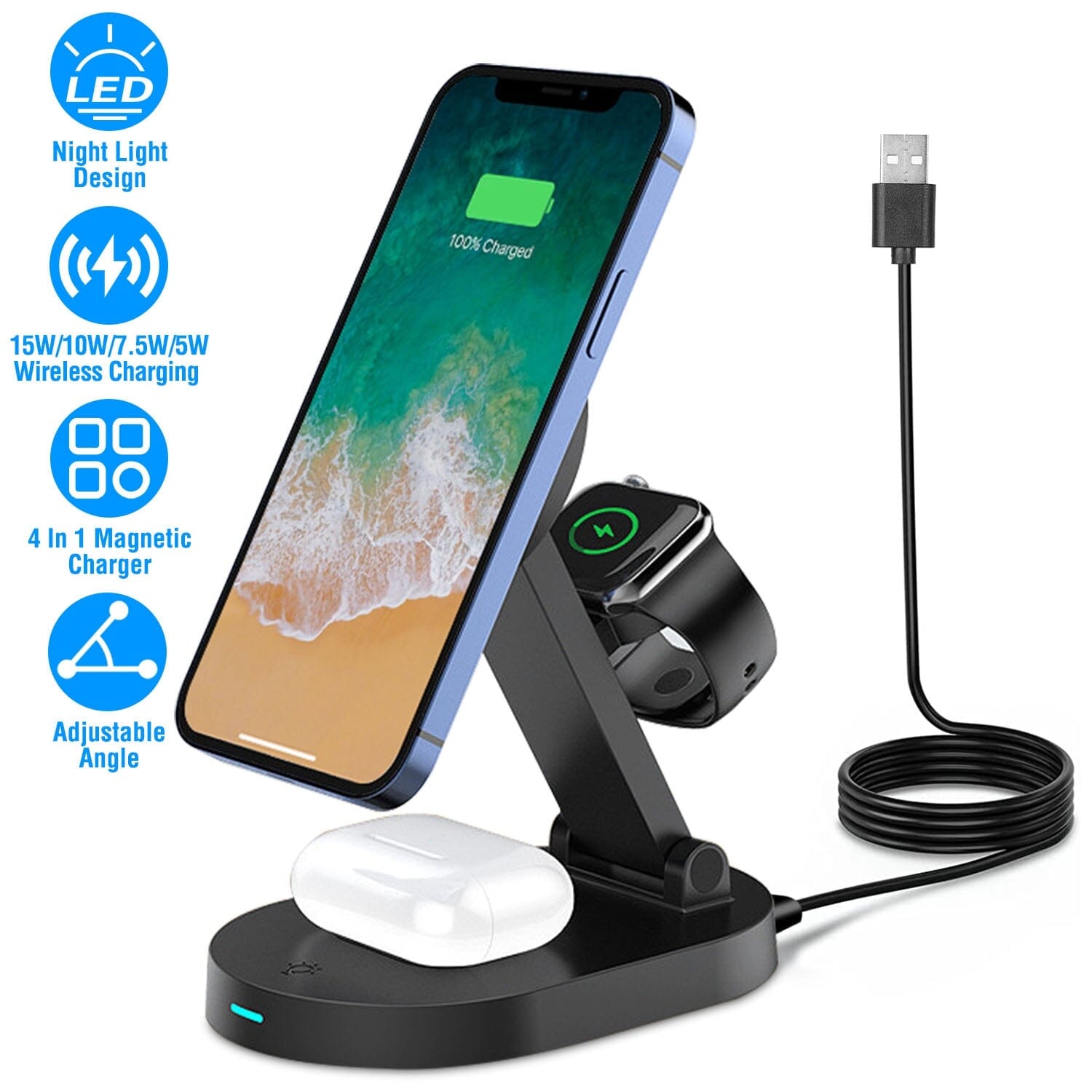 4-in-1 15W Foldable Magnetic Wireless Charging Station Cheap Sale Cheap