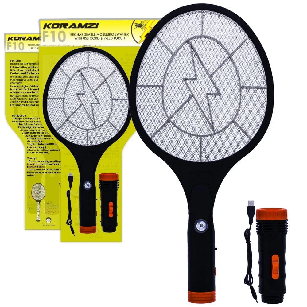 Koramzi Electric Mosquito Swatter Bug Zapper with Rechargable Battery, Handle light and Removable Flashlight Sale Best Pices