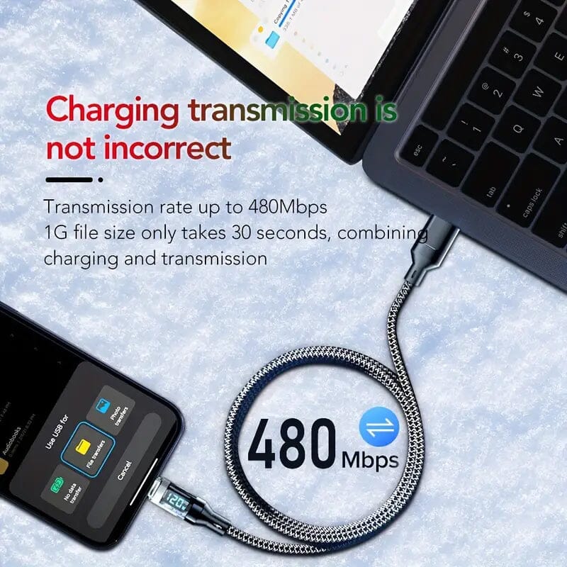 6.6 Ft. Super Fast Charging Cable 120W 6A USB to Type C Charge Cable with LCD Display Reliable