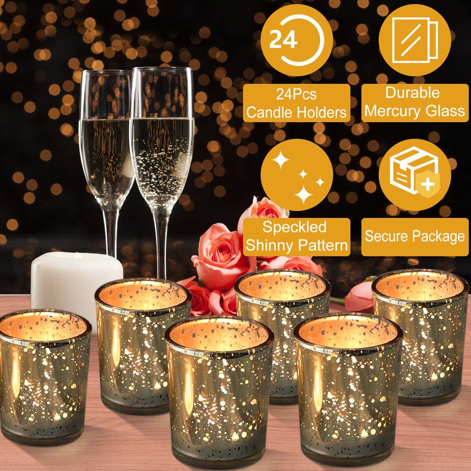 24-Pieces Gold Votive Tealights Candle Holder Mercury Glass Sale Huge Surprise