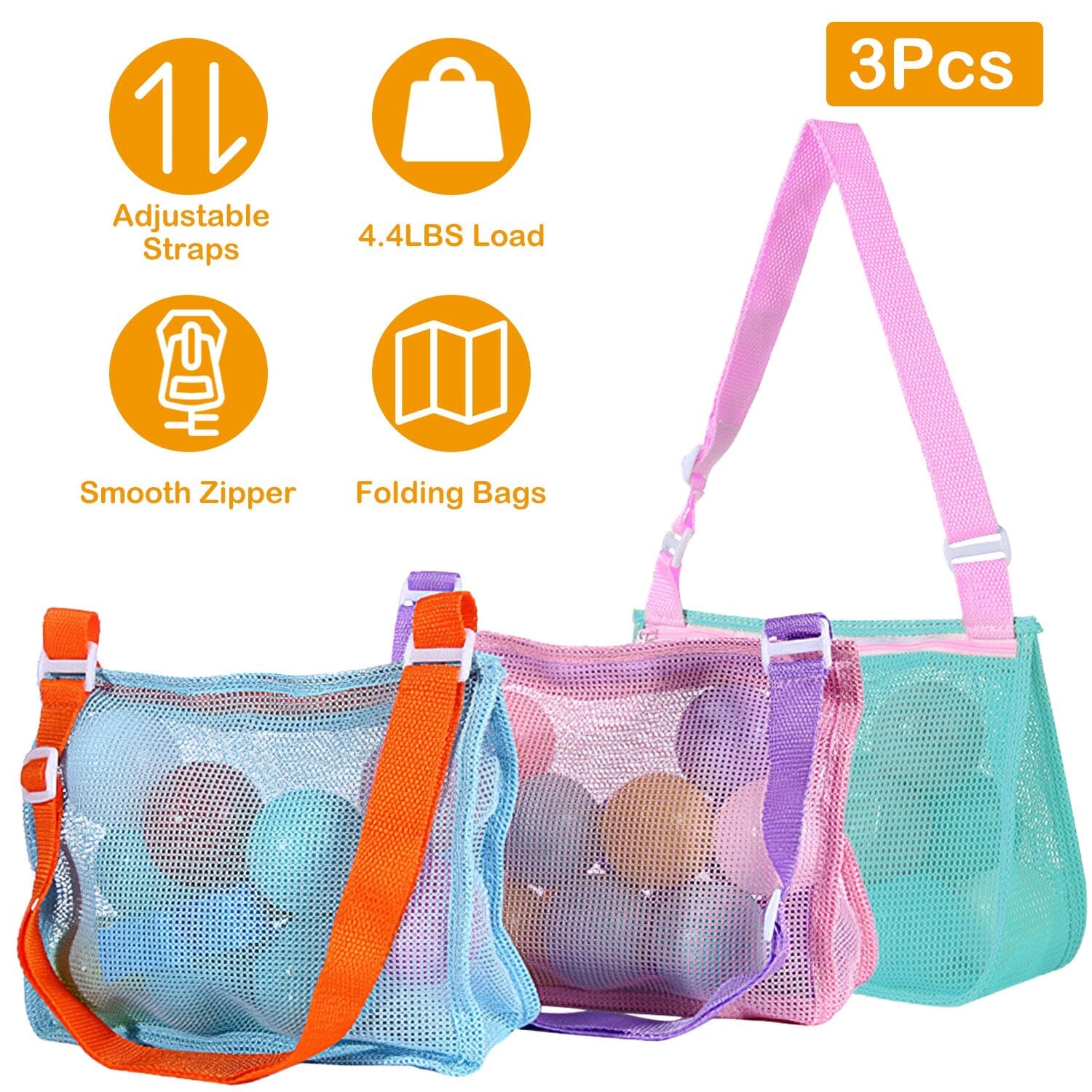 3-Pieces: Beach Mesh Bags Seashell Sand Tote Bag Cheapest Pice For Sale