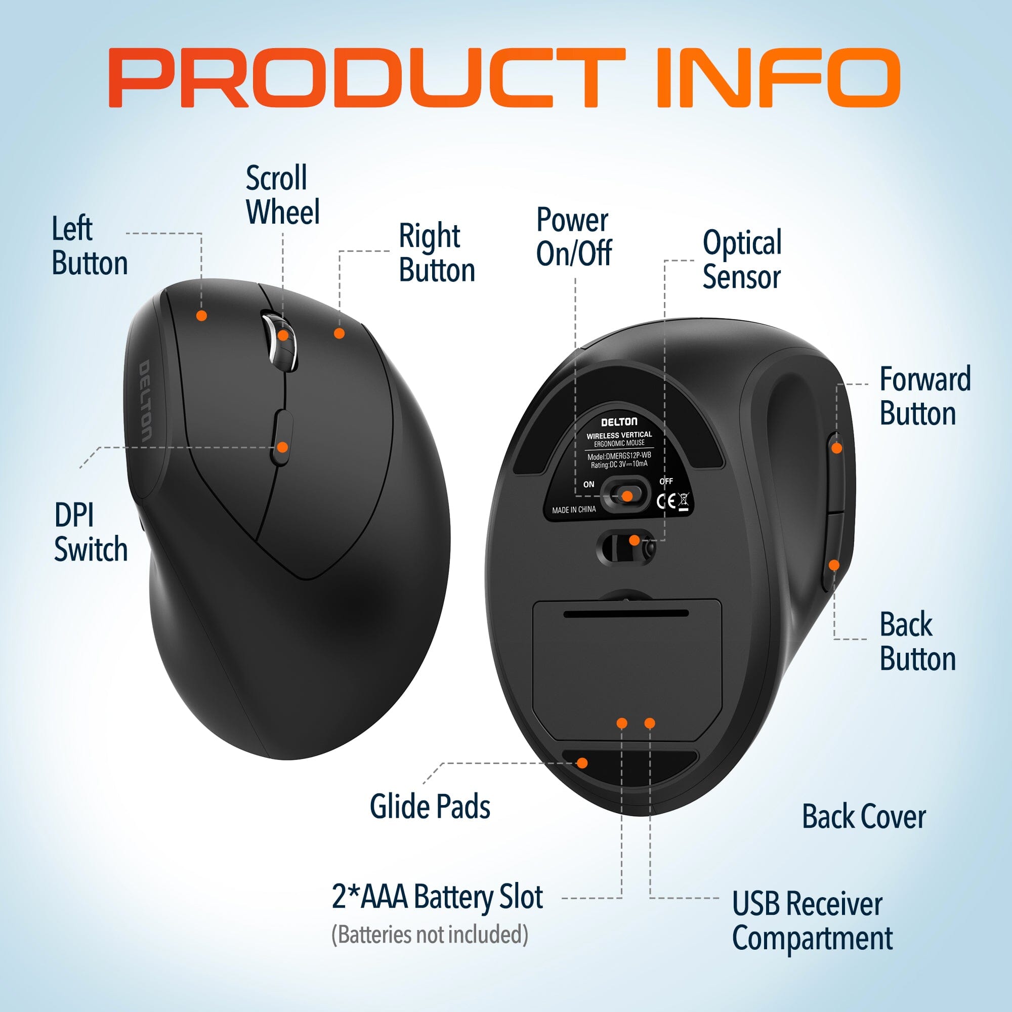 Delton S12Pro Ergonomic Wireless Mouse Vertical Computer Mouse Wireless with Auto Pair USB Dongle Online Shop From China