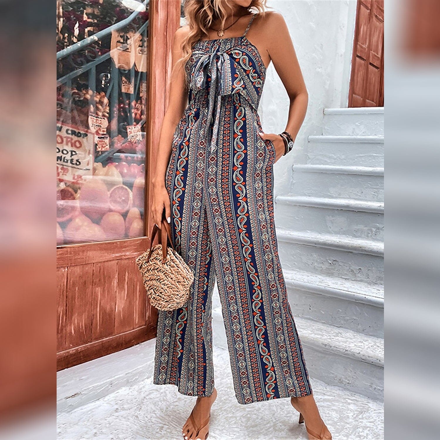 Women's Jumpsuit Pocket Print Geometric Square Low Cost For Sale