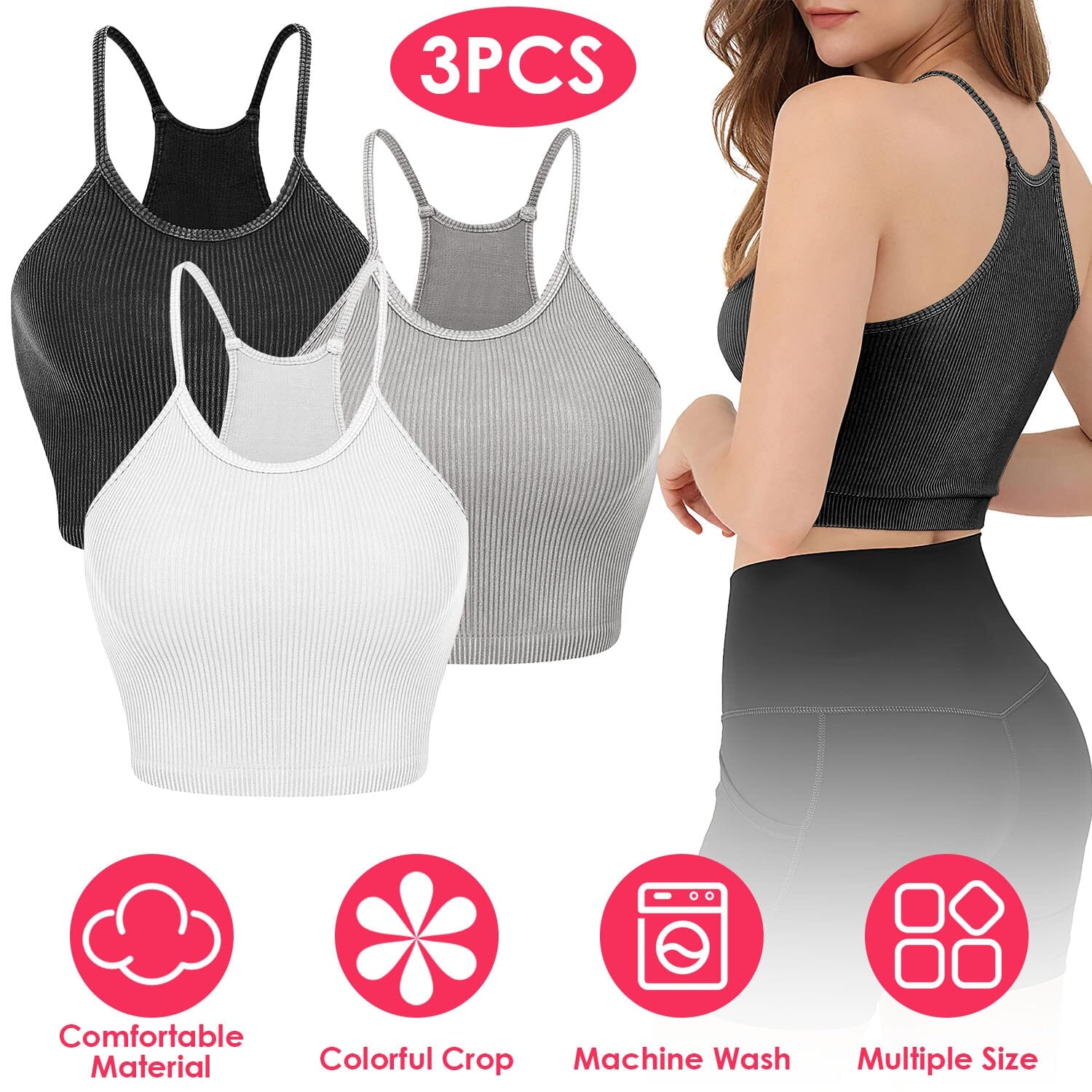 3-Pack: Women Crop Basic Tank Top Ribbed Knit Sleeveless Cheap Sale Best Wholesale