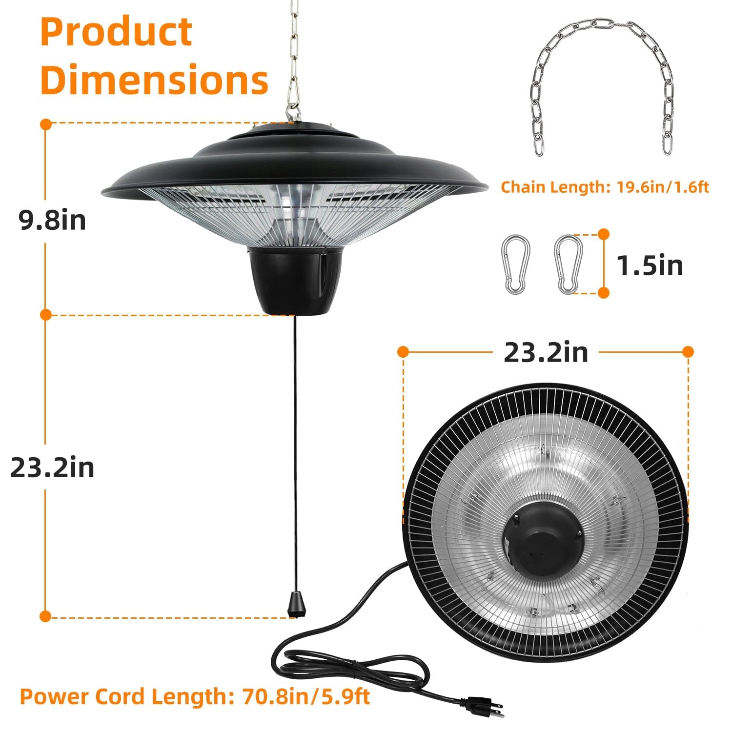 1500W Outdoor Hanging Patio Ultra-Quiet Electric Heating Lamp Newest Online