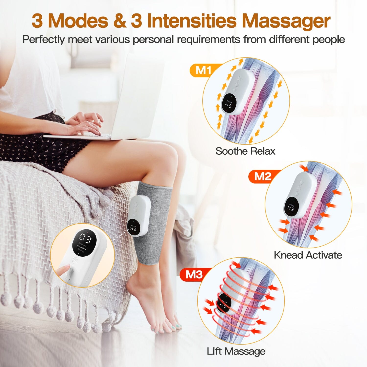 Portable Cordless Rechargeable Air Leg Compression Massage Adjustable Wrap with 3 Modes Intensities Heating Function Good Selling Online